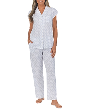 Eileen West Cotton Jersey Lace Trim Notch Collar Pajama Set
