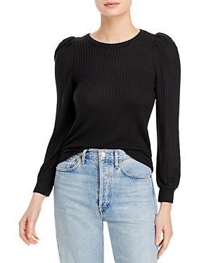 Chaser Waffle Knit Puff Shoulder Top In True Black