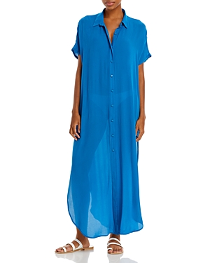 Aqua Button Front Maxi Swim Cover-up In Blue