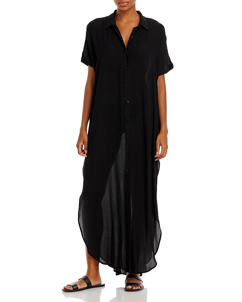 Aqua Button Front Maxi Swim Cover-up In Black