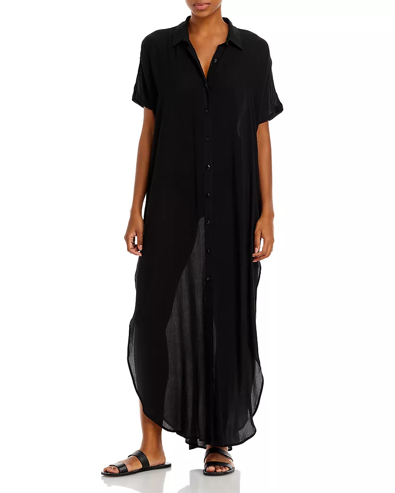Aqua Swim Button Front Maxi Swim Cover-Up - Exclusive