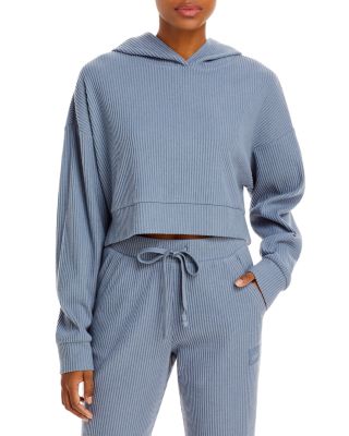 Alo Yoga Muse Rib knit Hooded Sweatshirt In Steel Blue ModeSens