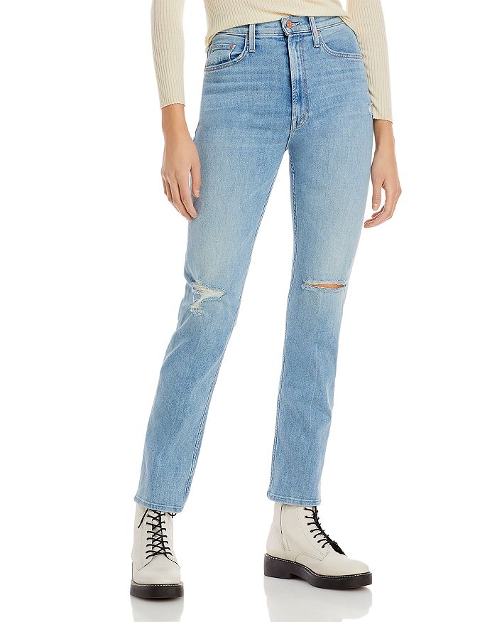 Mother High Waisted Rider Skimp Slim Straight Jeans In Blue
