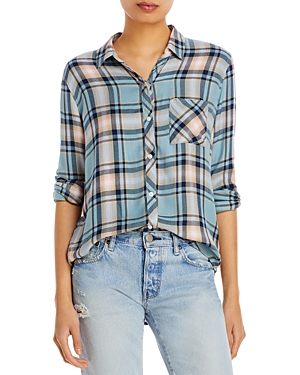 Rails Hunter Button-front Plaid Shirt - Teal Peach Navy In Teal Peach