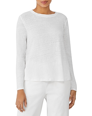 Eileen Fisher Organic Linen Long Sleeve T-shirt In White