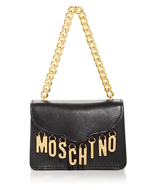 Moschino Logo Charms Convertible Leather Belt Bag In Black