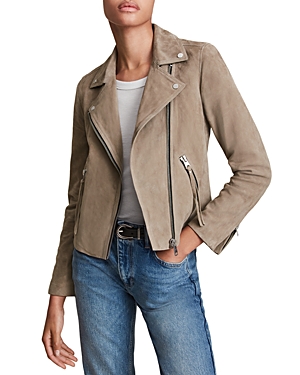 Allsaints Dalby Suede Biker Jacket In Warm Grey