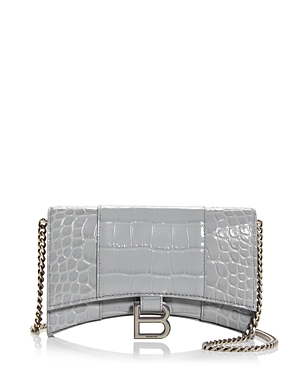 Balenciaga Hourglass Leather Chain Wallet In Gray