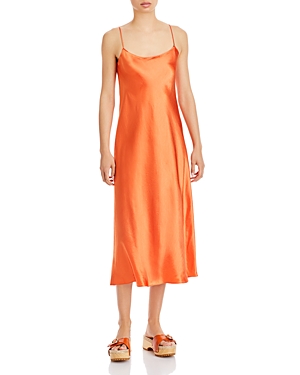 Vince Orange Acetate Midi Dress In Burnt Orange