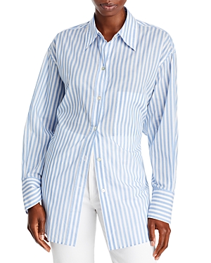 Vince Striped Oversized Button-front Cotton Shirt In Riviera