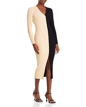 Staud Shoko Color Block Ribbed Sweater Dress In Buffblack