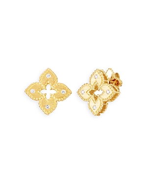Shop Roberto Coin 18k Yellow Gold Petite Venetian Princess Diamond Quatrefoil Stud Earrings