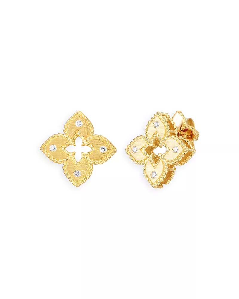 Roberto Coin 18K Yellow Gold Petite Venetian Princess Diamond Quatrefoil Stud Earrings