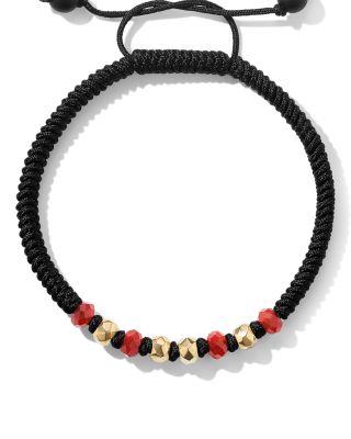 Men's 18K Yellow Gold Fortune Onyx & Carnelian Bead Cord Bracelet