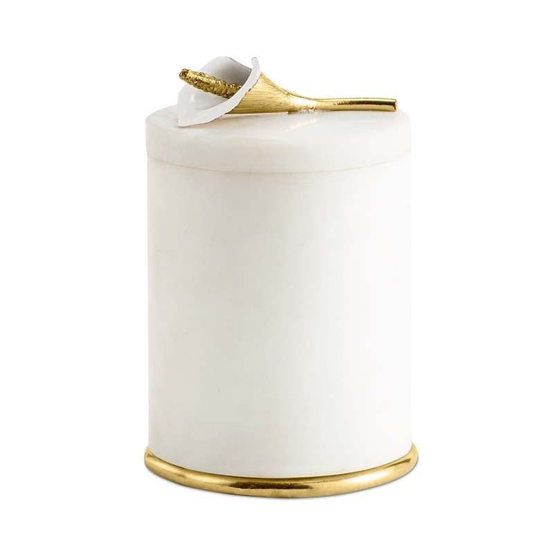 Michael Aram Calla Lily Round Marble, Natural Brass & White Enamel Container In White