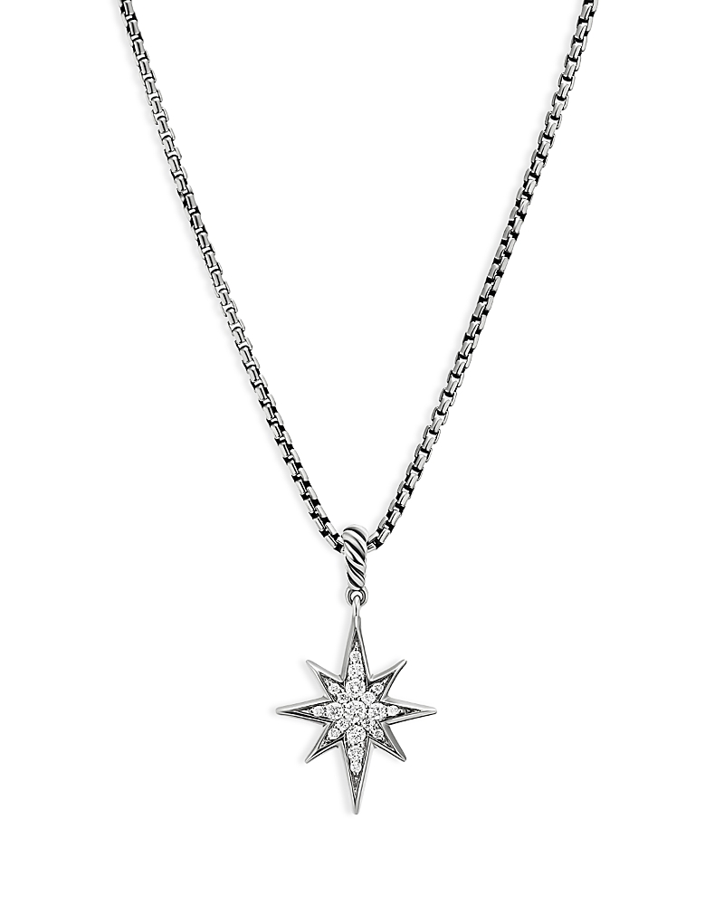 David Yurman Sterling Silver Cable Collectibles North Star Pendant Necklace with Diamonds, 17