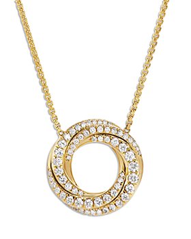 David Yurman - 18K Yellow Gold Diamond Spiral Circle Pendant Necklace, 17"