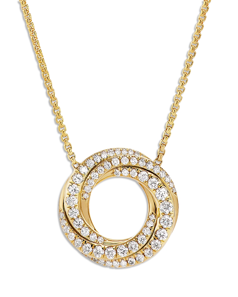 David Yurman Petite Pave Crossover Pendant Necklace in 18K Yellow Gold with Diamonds, 15.5mm · OS