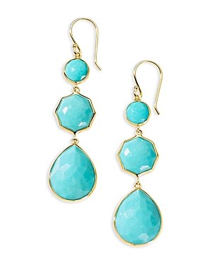 Shop Ippolita 18k Yellow Gold Rock Candy Turquoise Triple Drop Earrings In Turquoise/gold