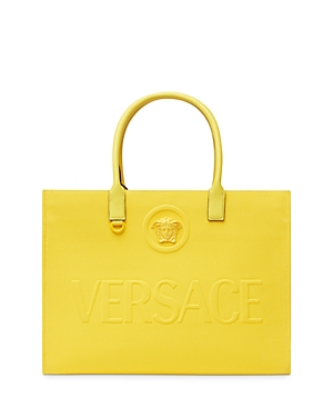 Versace Canvas Tote In Yellow/ Gold