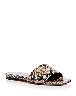 Aeyde Anna Snake-effect Leather Slides In Hazelnut