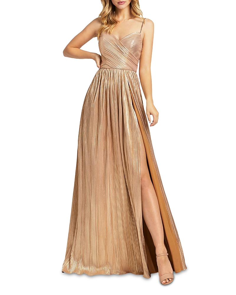 Mac Duggal 26275 Long Formal Metallic Prom Dress In Gold