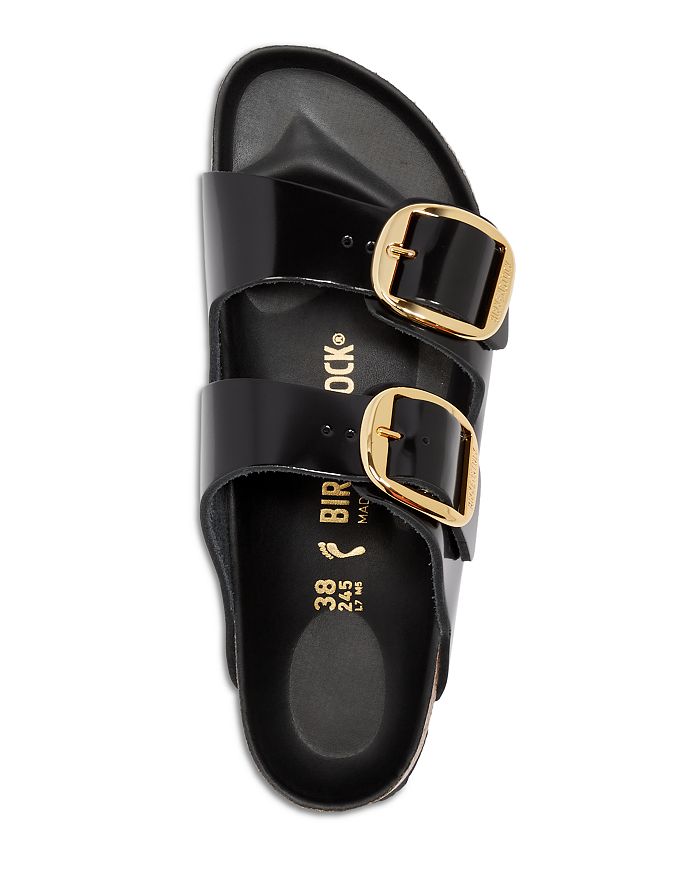 Shop Birkenstock Women's Arizona High Shine Big Buckle Slide Sandals In High Shine Black/gold