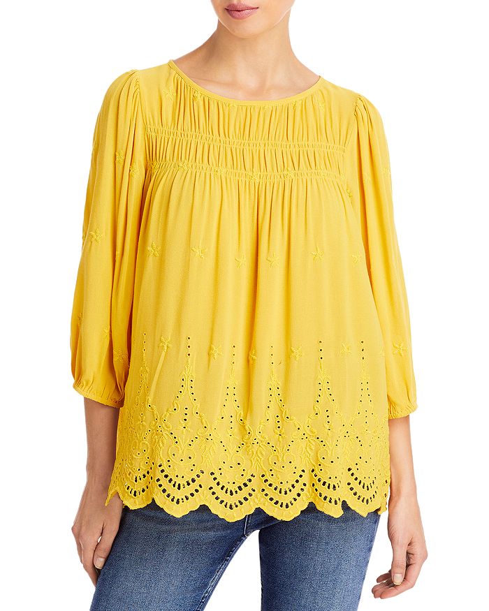 Status by Chenault Embroidered Smocked Top | Bloomingdale's