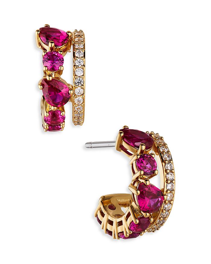 Love All Cubic Zirconia Synthetic Corundum Double Row Hoop Earrings