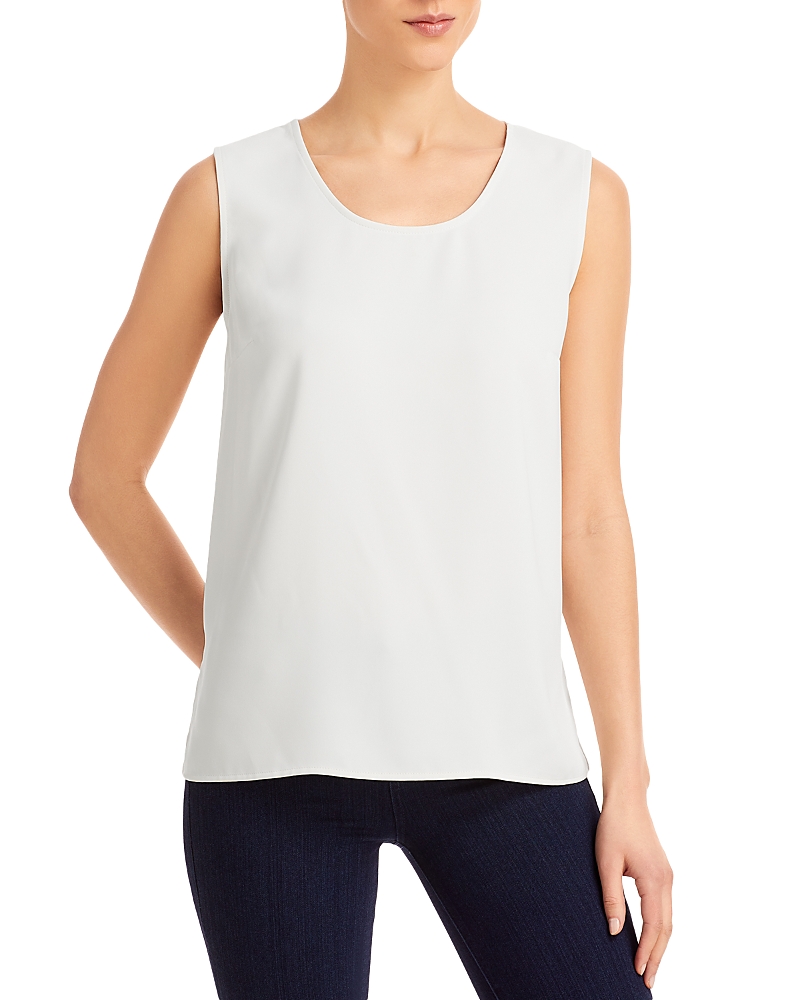 Caroline Rose Crepe Suzette Scoop-neck Basic Tank In White