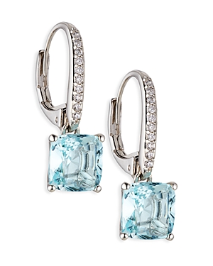 Nadri Modern Love Light Blue Cubic Zirconia Square Drop Earrings In Rhodium Plated In Light Blue/silver