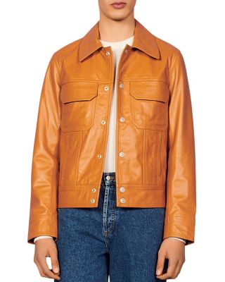 sandro leather trucker jacket