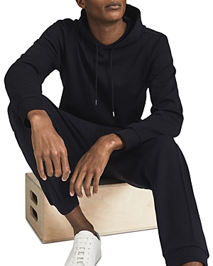Reiss Mens Navy Blue Fabien Drawstring Regular-fit Stretch-jersey Hoody Xl In Navy