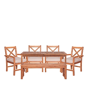 Walker Edison 6 Piece X Back Acacia Wood Outdoor Patio Dining Set With Cushions In Brown
