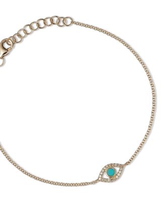 14K Yellow Gold Kate Turquoise & Diamond Evil Eye Chain Bracelet