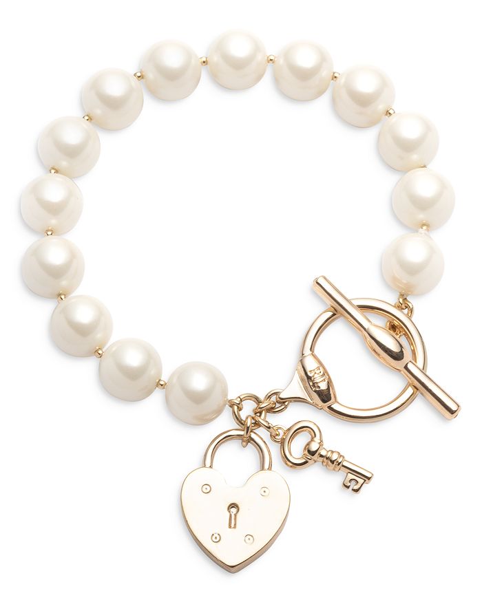 Ralph Lauren Imitation Pearl Heart Padlock Toggle Bracelet