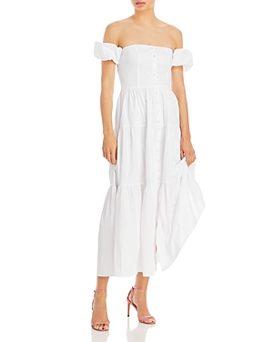 Staud Elio Off-the-shoulder Cotton-blend Midi Dress In White