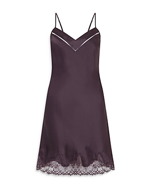 Simone Perele Nocturne Silk Lace Trim Nightdress In Charcoal