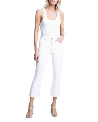 Kendra Mid Rise Crop Flare Jeans in Blanc