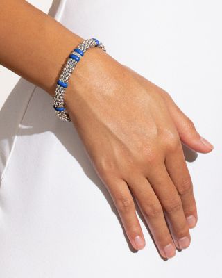 18K Yellow Gold & Sterling Silver Diamond & Ultramarine Ceramic Rondelle & Caviar Bead Statement Bracelet