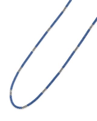 Sterling Silver Blue Ceramic Bead Collar Necklace, 16"