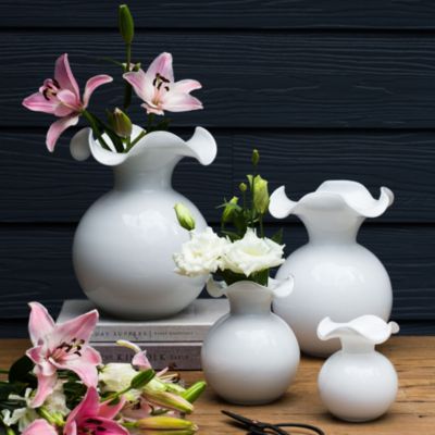 Hibiscus Glass White Small Fluted Vase