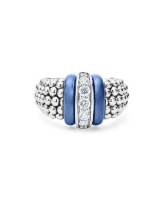 Sterling Silver Diamond & Ultramarine Ceramic Rondelle Bead Ring