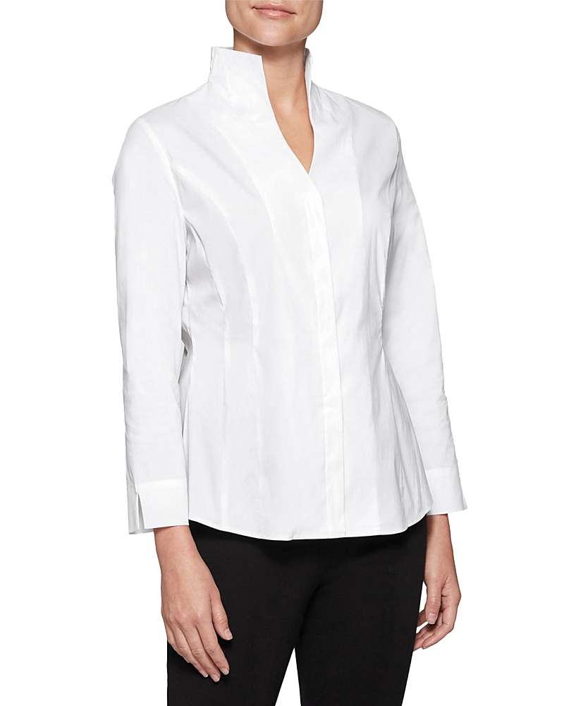 Misook Stand Collar Button-up Shirt In White