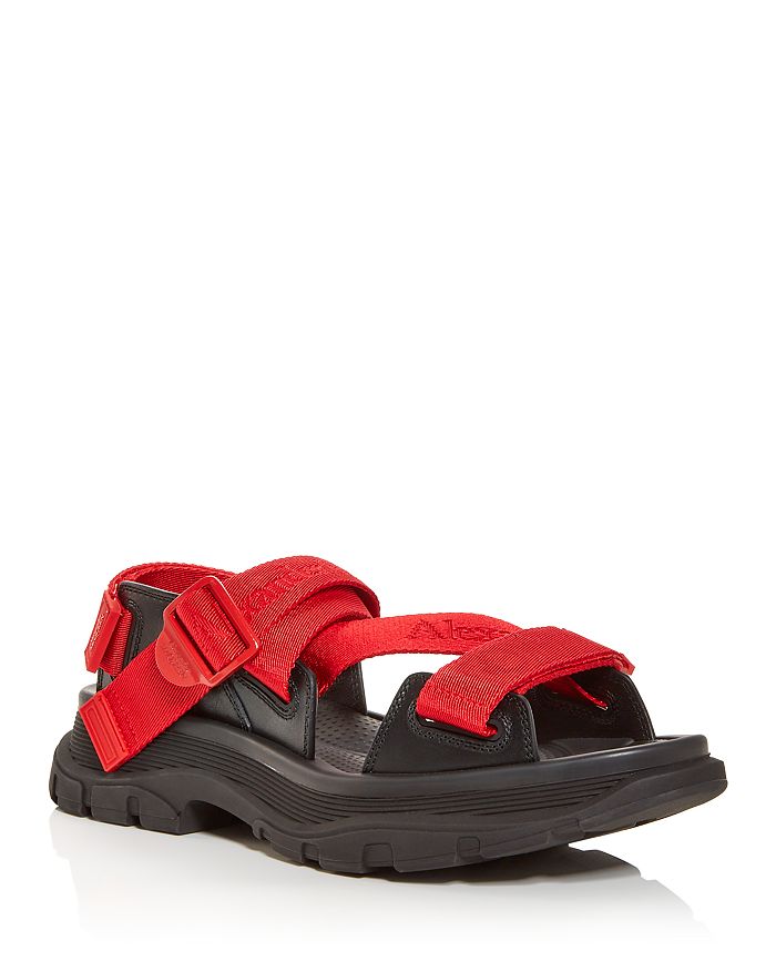 Alexander Mcqueen Tread Logo-tape Sandals In Red Rose