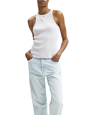 7 For All Mankind Cotton Ribbed Racerback Tank Top In Ivory