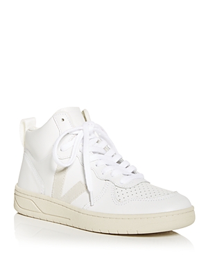 Shop Veja Women's V-15 Mid Top Sneakers In White/natural