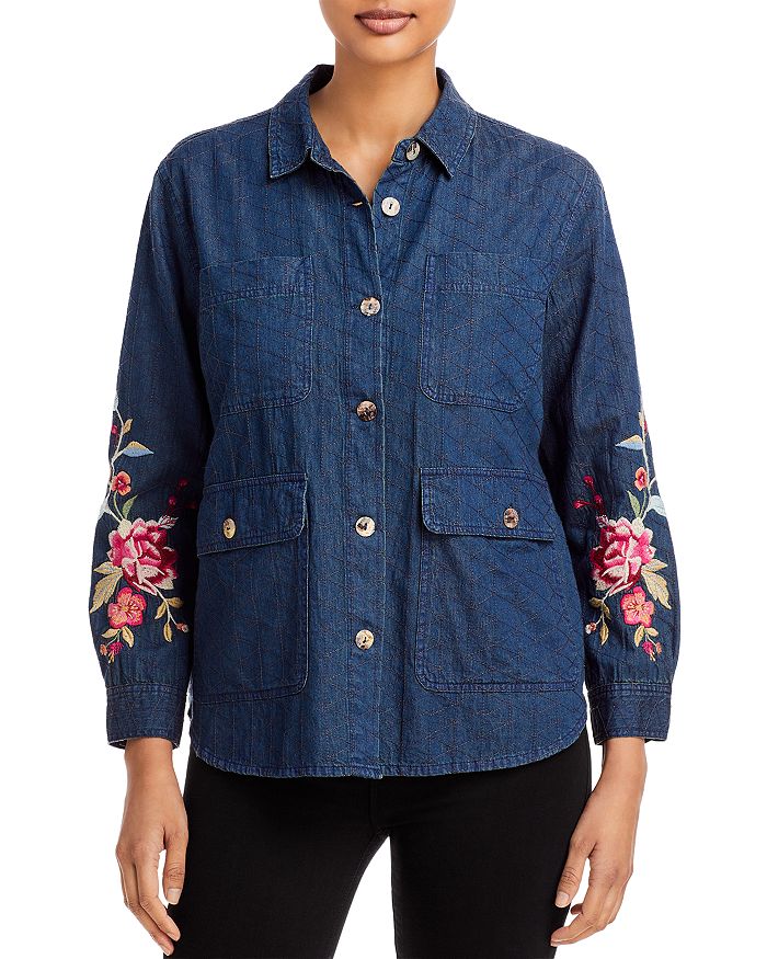 Johnny Was Sonya Cotton Embroidered Denim Shirt | Bloomingdale's