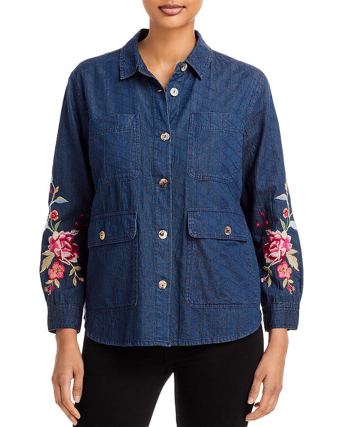 Johnny Was Sonya Cotton Embroidered Denim Shirt Bloomingdale's