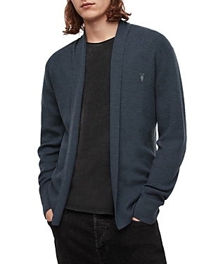Allsaints Mode Slim-fit Merino Wool Open Cardigan In Hazed Blue